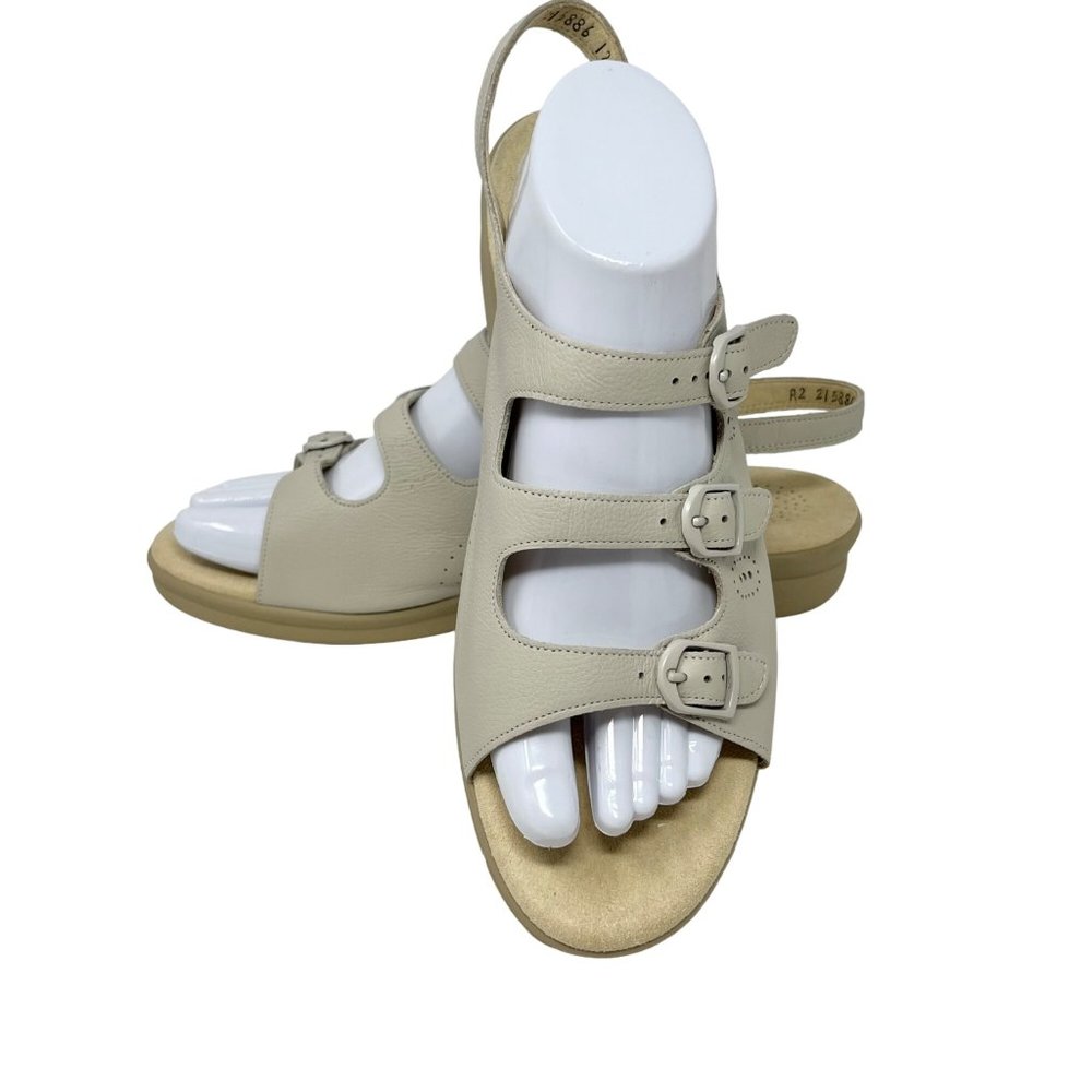 SAS Women's Beige Leather Triple Strap Trio Sandal A2215886 Size 12M - Excellen
